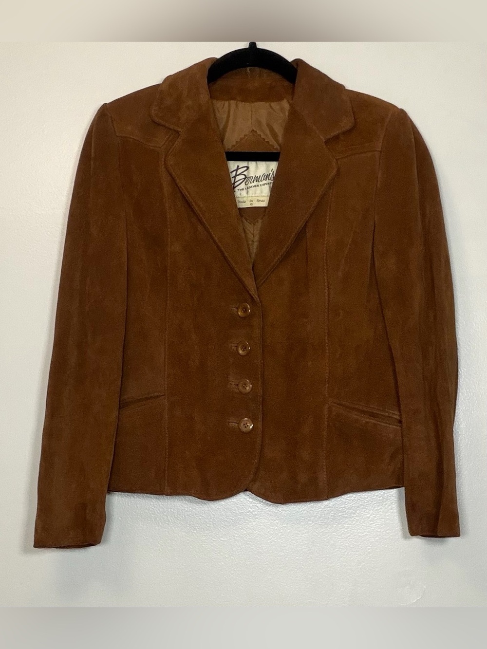 Vintage Bermann Leather Tailored Brown Button-Front Blazer